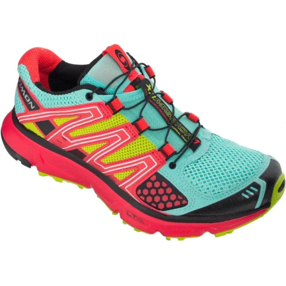 Salomon Vibrant Green and Red Trail Shoes - Picture 2 of 12